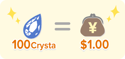  100 Crystas is equivalent to 1 pound sterling, euro, or US dollar